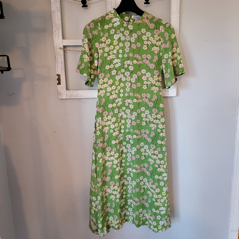 Bernadette 100% Silk Floral Maxi Marjorie Dress Green  EU 34/US XS Designer